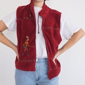 Vintage Classic Editions Maroon Fleece Dog Walker Zip Up Sweater Vest S